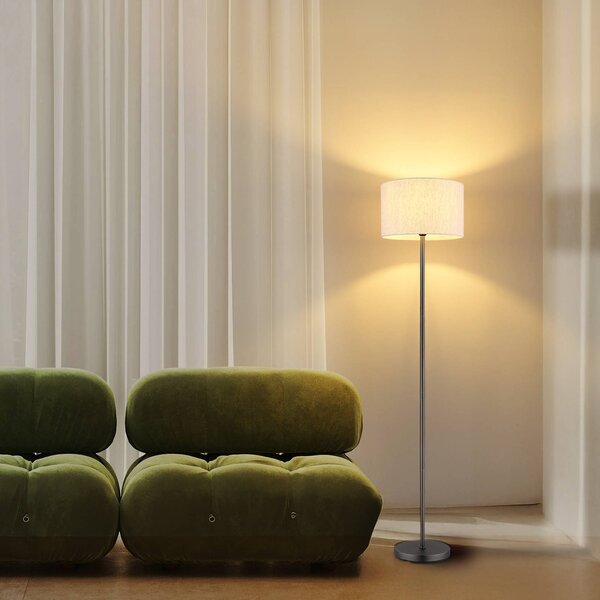 Globo Stojací lampa Thea, krémová/matná černá, len, výška 160 cm, Krémová / jantar, Obývací pokoj / jídelna, Textil / tkanina / hedvábí, Skandinávský