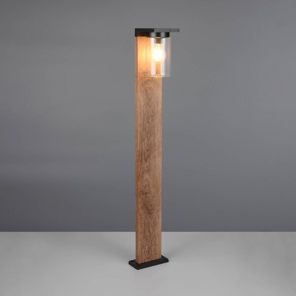 Trio Lighting Osvětlení cesty ARDILA, dřevěný vzhled, výška 100 cm, kov/sklo IP44, stmívatelný, Světlé dřevo, Hliník, Moderní