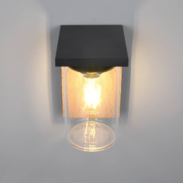 Trio Lighting Venkovní nástěnné svítidlo ARDILA, dřevěný vzhled, výška 19 cm, kov/sklo, IP44, stmívatelný, Světlé dřevo, Hliník, Moderní, Nástěnné svítidlo