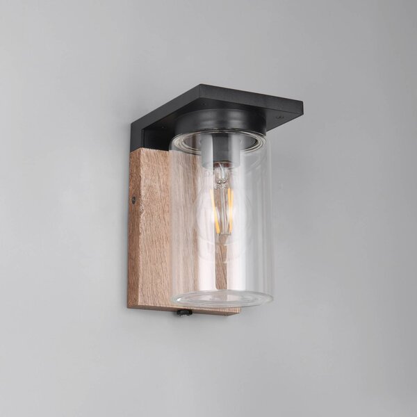 Trio Lighting Venkovní nástěnné svítidlo ARDILA, dřevěný vzhled, výška 19 cm, kov/sklo, IP44, stmívatelný, Světlé dřevo, Hliník, Moderní, Nástěnné svítidlo