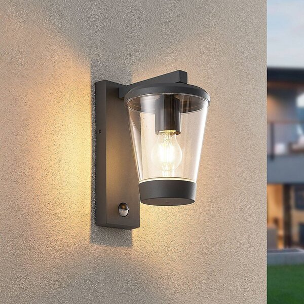 Trio Lighting Venkovní nástěnné svítidlo se senzorem CAVADO, antracitová barva, výška 28 cm,, stmívatelný, Černá, Hliník, Moderní