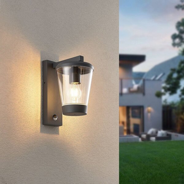Trio Lighting Venkovní nástěnné svítidlo se senzorem CAVADO, antracitová barva, výška 28 cm,, stmívatelný, Černá, Hliník, Moderní