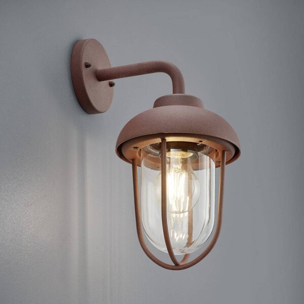 Trio Lighting Venkovní nástěnné svítidlo DUERO, barva rez, výška 33 cm, kov/sklo, IP44, stmívatelný, Hnědá / rez, Hliník, Nástěnné svítidlo