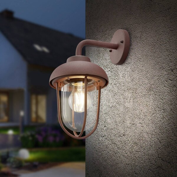 Trio Lighting Venkovní nástěnné svítidlo DUERO, barva rez, výška 33 cm, kov/sklo, IP44, stmívatelný, Hnědá / rez, Hliník, Nástěnné svítidlo