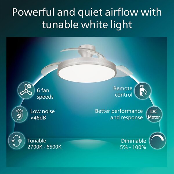 Atlas DC stropní ventilátor a svítidlo 28W+35W niklový