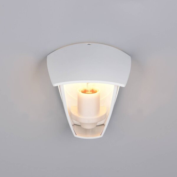 Trio Lighting Venkovní nástěnné svítidlo VENTA, bílé, objímka nahoře, výška 24 cm, IP44, stmívatelný, Bílá / opál, Hliník, Lucerna