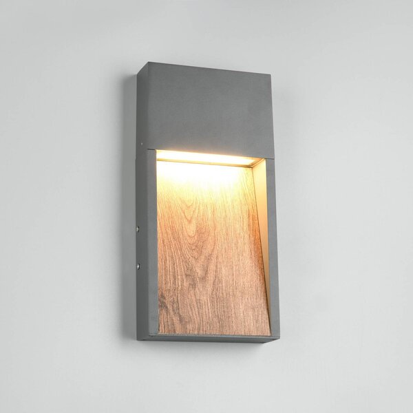 Trio Lighting LED venkovní nástěnné svítidlo SALMON, dřevěný vzhled, kov Výška 33 cm IP44, Světlé dřevo, Hliník, Moderní, Nástěnné bodové svítidlo