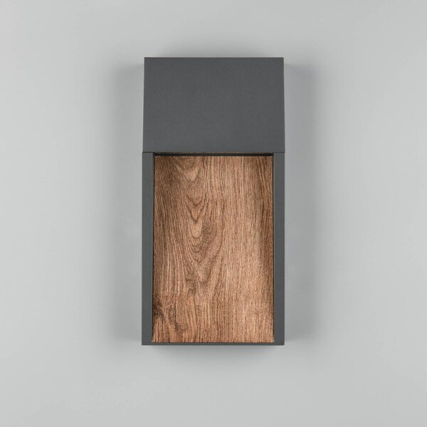 Trio Lighting LED venkovní nástěnné svítidlo SALMON, dřevěný vzhled, kov Výška 33 cm IP44, Světlé dřevo, Hliník, Moderní, Nástěnné bodové svítidlo