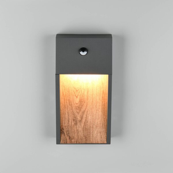 Trio Lighting LED senzorové venkovní nástěnné svítidlo SALMON, dřevěný vzhled, výška 33 cm, Světlé dřevo, Hliník, Moderní, Nástěnné bodové svítidlo