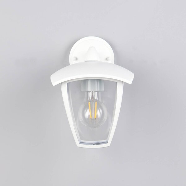 Trio Lighting Venkovní nástěnné svítidlo VENTA, bílé, objímka dole, výška 24 cm IP44, stmívatelný, Bílá / opál, Hliník, Lucerna