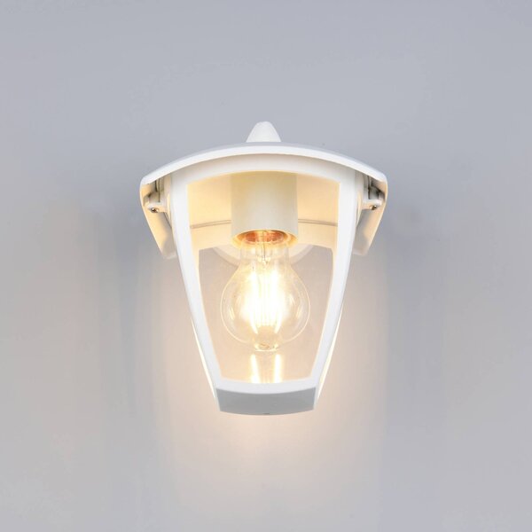 Trio Lighting Venkovní nástěnné svítidlo VENTA, bílé, objímka dole, výška 24 cm IP44, stmívatelný, Bílá / opál, Hliník, Lucerna