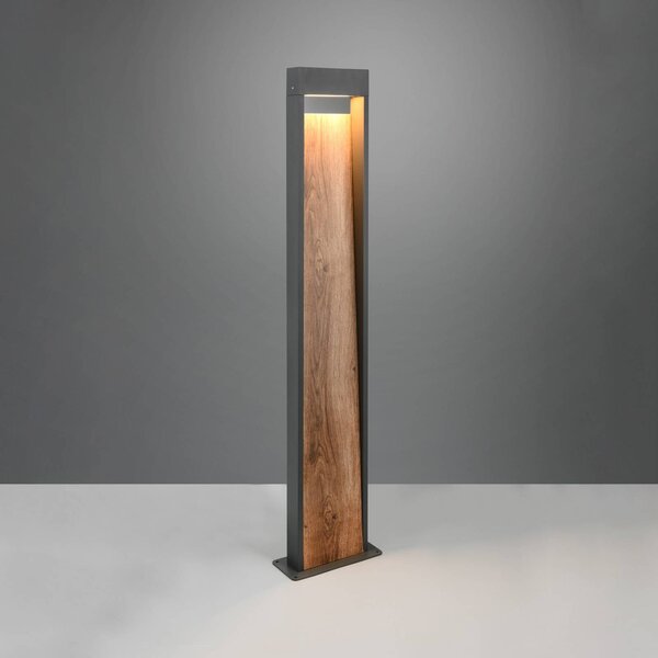 Trio Lighting LED osvětlení cesty SALMON, dřevěný vzhled, výška 100 cm, kov, IP44, Světlé dřevo, Hliník, Moderní