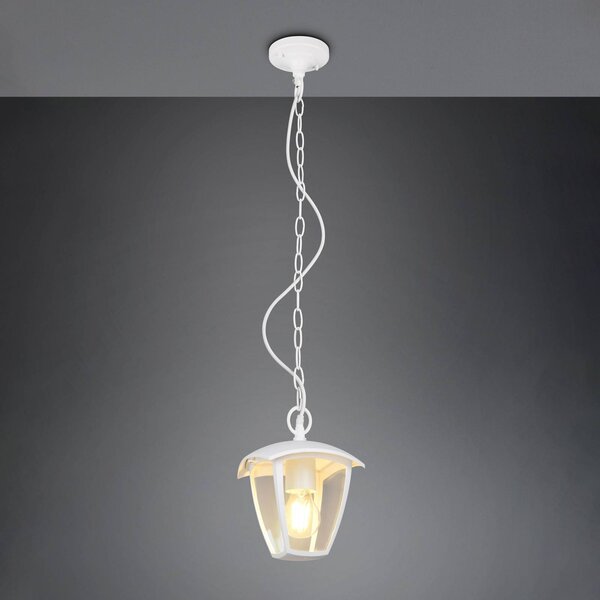 Trio Lighting Venkovní závěsné svítidlo VENTA, bílé, 17 x cm, kov, IP44, stmívatelný, Bílá / opál, Hliník, Lucerna