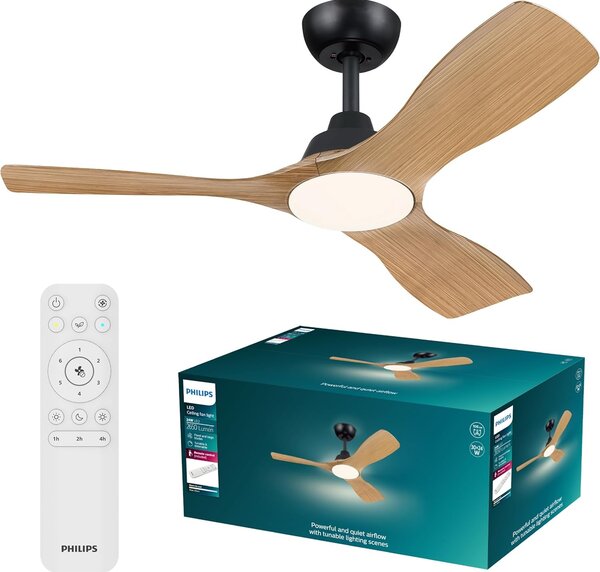 Olas stropní ventilátor a svítidlo 30W+24W černá a dřevo