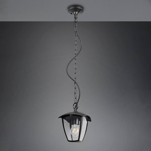 Trio Lighting Venkovní závěsné svítidlo VENTA, černé, 17 x cm, kov, IP44, stmívatelný, Černá, Hliník, Lucerna