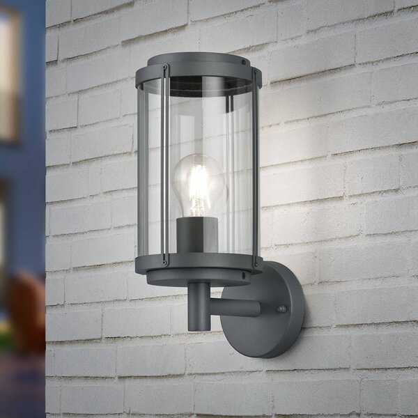 Trio Lighting Venkovní nástěnné svítidlo TANARO, antracitová barva, výška 33 cm, kov, IP44, stmívatelný, Černá, Hliník, Moderní, Nástěnné svítidlo