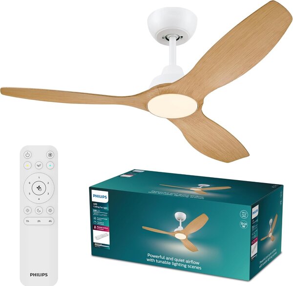 Olas stropní ventilátor a svítidlo 35W+24W bílá a dřevo