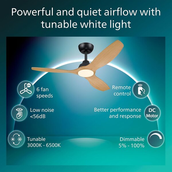 Olas stropní ventilátor a svítidlo 35W+24W černá a dřevo