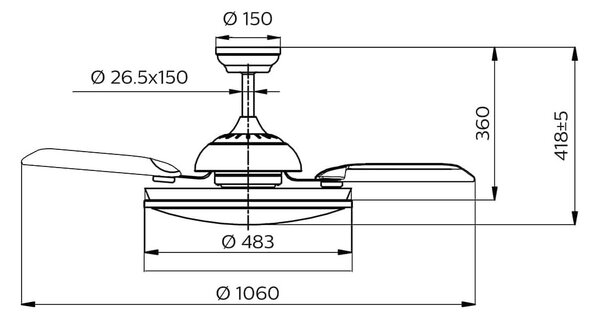 Tynl zatahovací ventilátor a svítidlo 32W+35W WH OFF