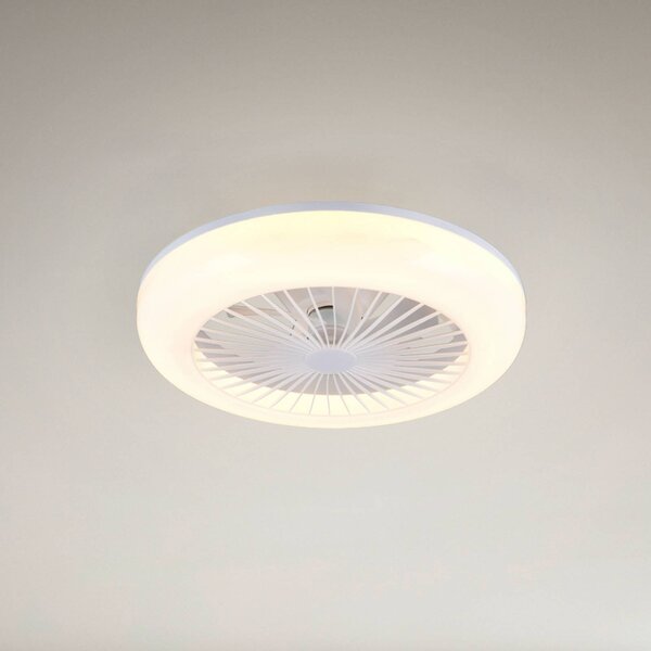 Reality Leuchten LED ventilátor Mora, DC, tichý, Ø 45 cm, dálkové ovládání, stmívatelný, Bílá / opál, Obývací pokoj / jídelna, Plast, Moderní