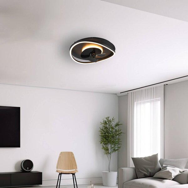 Reality Leuchten LED ventilátor Sortland, DC, tichý, 50 cm, dálkové ovládání, stmívatelný, Černá, Obývací pokoj / jídelna, kov, Moderní