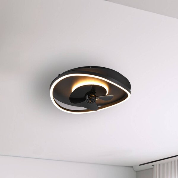 Reality Leuchten LED ventilátor Sortland, DC, tichý, 50 cm, dálkové ovládání, stmívatelný, Černá, Obývací pokoj / jídelna, kov, Moderní