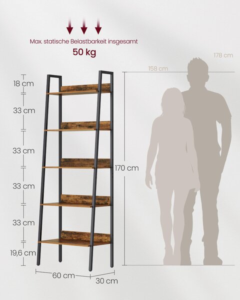 REGÁL, hnědá, černá, uhlíková ocel, 60/170/30 cm Boxxx - Online Only regály & police, Online Only