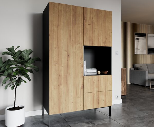 Šatní skříň LANZZI 120 Barva: Černá / dub artisan