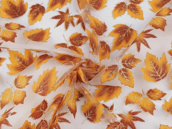 Organza listy s glitry METRÁŽ - oranžovožlutá