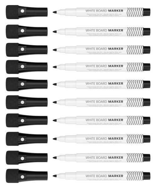 Sada tenkých fixů na bílé tabule ALLboards – černé – 12 ks, CKS-BK/12PCS