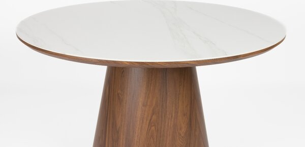 White Label Ořechový jídelní stůl ALMIRA 115 cm s mramorovým dekorem