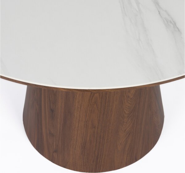 White Label Ořechový jídelní stůl ALMIRA 115 cm s mramorovým dekorem
