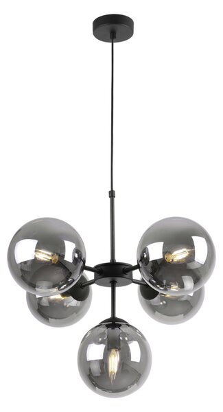 Light for home - Elegantní závěsné svítidlo s variabilní délkou a pěti transparentními stínidly "IMPERIA", 5x40W, E14, Černá