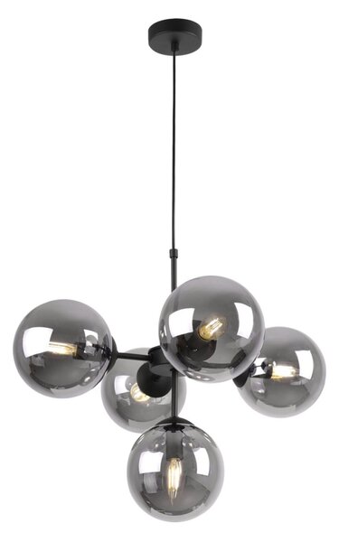 Light for home - Elegantní závěsné svítidlo s variabilní délkou a pěti transparentními stínidly "IMPERIA", 5x40W, E14, Černá