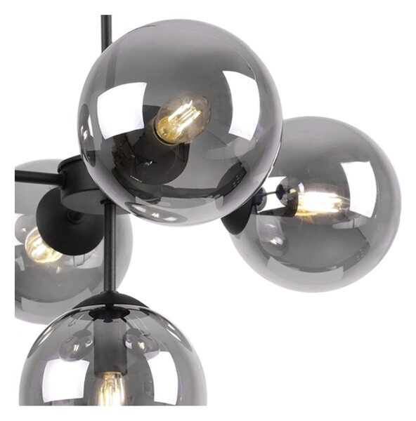 Light for home - Elegantní závěsné svítidlo s variabilní délkou a pěti transparentními stínidly "IMPERIA", 5x40W, E14, Černá