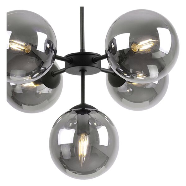 Light for home - Elegantní závěsné svítidlo s variabilní délkou a pěti transparentními stínidly "IMPERIA", 5x40W, E14, Černá