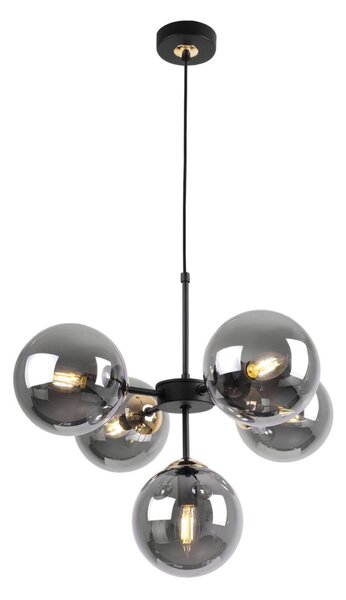 Light for home - Závěsné světlo s nastavitelnou délkou a možností připojení k podvojnému vypínači"IMPERIA", 5x40W, E14, Černá