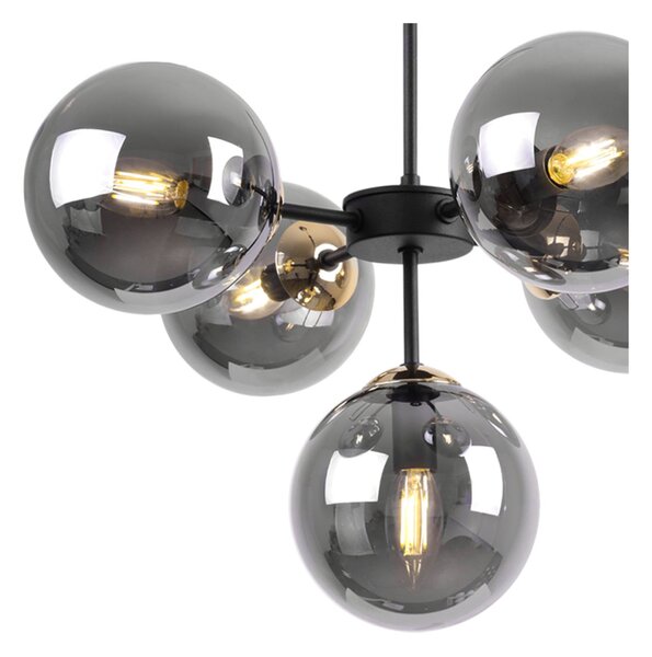 Light for home - Závěsné světlo s nastavitelnou délkou a možností připojení k podvojnému vypínači"IMPERIA", 5x40W, E14, Černá