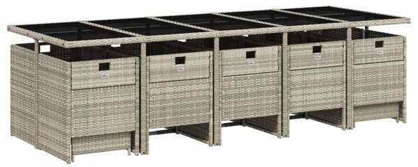 15dílný zahradní jídelní set s poduškami světle šedý polyratan
