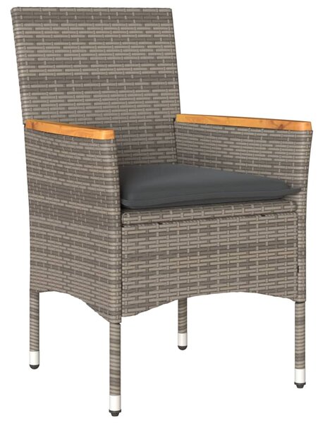 3dílný bistro set s poduškami šedý polyratan a sklo