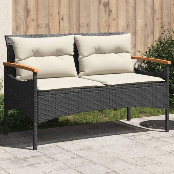Zahradní lavice s poduškami 116 x 62,5 x 74 cm černá polyratan