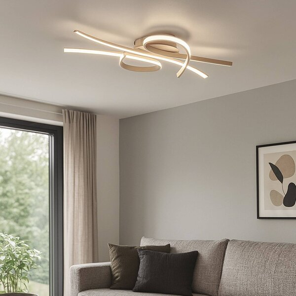 FISCHER & HONSEL LED stropní svítidlo Biba, písková, délka 100 cm, kov,, stmívatelný, Krémová / jantar, Obývací pokoj / jídelna, kov, Moderní