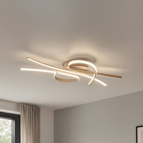 FISCHER & HONSEL LED stropní svítidlo Biba, písková, délka 100 cm, kov,, stmívatelný, Krémová / jantar, Obývací pokoj / jídelna, kov, Moderní