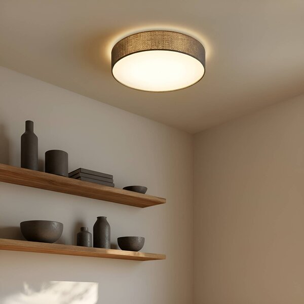 Lindby Stropní světlo Sebatin, Ø 50 cm, šedá, tkanina, E27, stmívatelný, Hliník / šedá / zinek, Ložnice, Textil / tkanina / hedvábí, Moderní