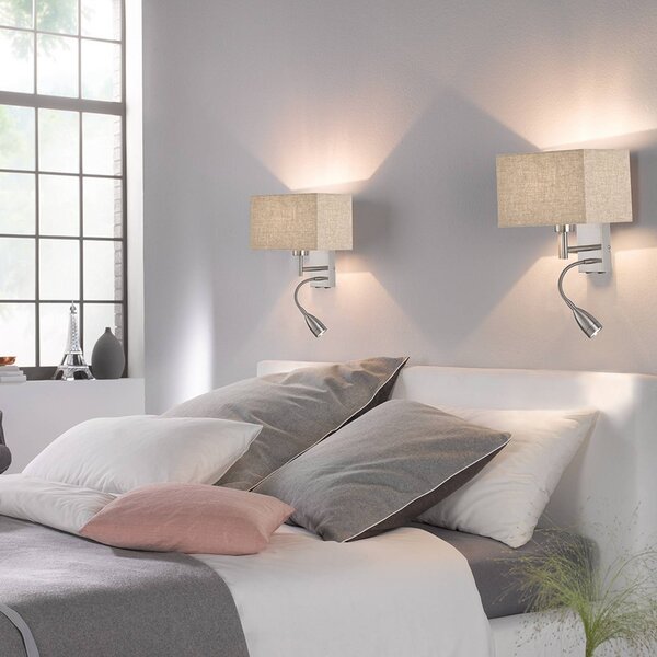 FISCHER & HONSEL Nástěnné svítidlo Dream reading light, lněný písek/niklová barva, Hliník / šedá / zinek, Obývací pokoj / jídelna, kov, Lampička na čtení