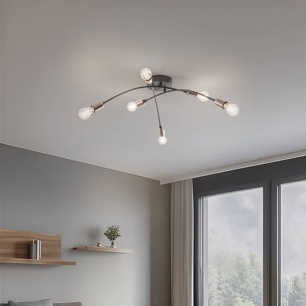 Opviq Stropní světlo Banana, černé, kov, 67 cm, 6 žárovek, E27, stmívatelný, Černá, Obývací pokoj / jídelna, kov, Moderní