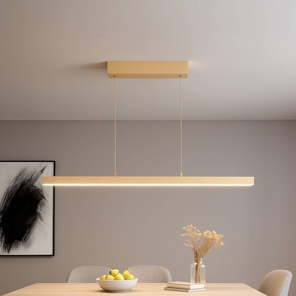 FISCHER & HONSEL Závěsné světlo LED Vayana, délka 114 cm, písková barva, kov,, stmívatelný, Krémová / jantar, Obývací pokoj / jídelna, kov, Moderní