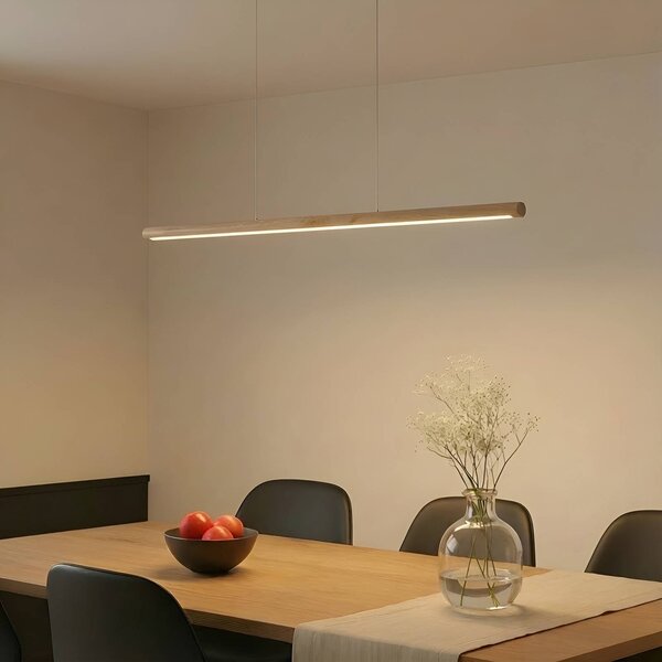 Lucande LED závěsné světlo Maruta, dřevo, paprsek, 120 cm, 3000K, Světlé dřevo, Obývací pokoj / jídelna, Dřevo, Moderní