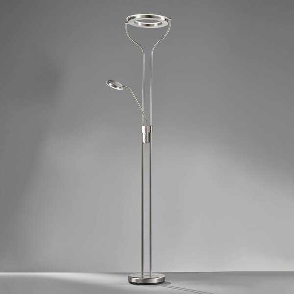 FISCHER & HONSEL LED stojací lampa Davos, niklová, výška 180 cm, 2-ramenná,, stmívatelný, Hliník / šedá / zinek, Obývací pokoj / jídelna, kov, Lampička na čtení