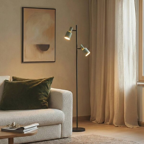 Lindby Stojací lampa Ovelia, zelená/černá, kov, E27, Černá, Obývací pokoj / jídelna, kov, Moderní